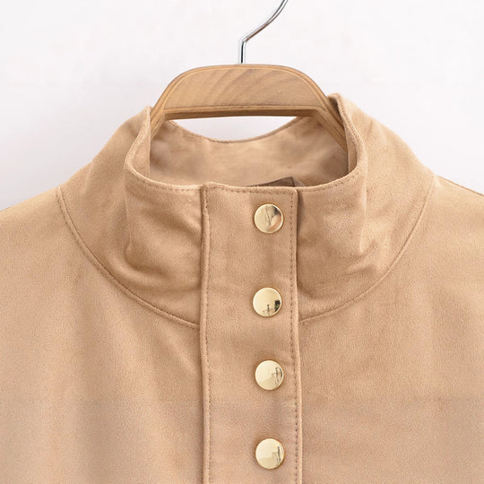 Damen Kunstlederjacke mit Stehkragen und praktischen Eingrifftaschen R&B
