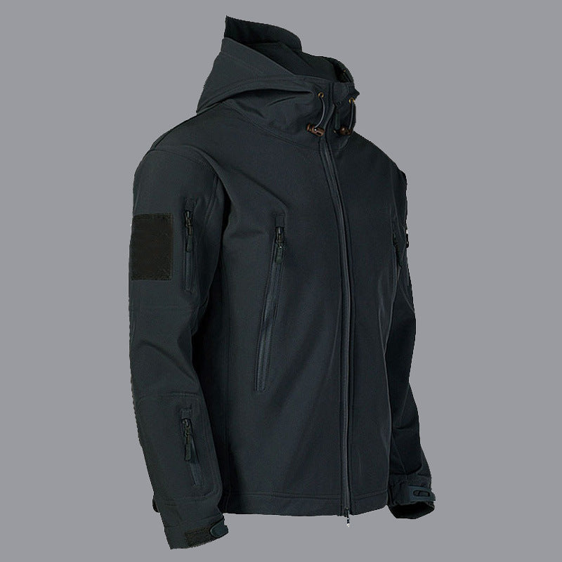 Herren technische Softshell-Jacke mit multifunktionalen Taschen und verstellbarem Kapuzensystem R&B