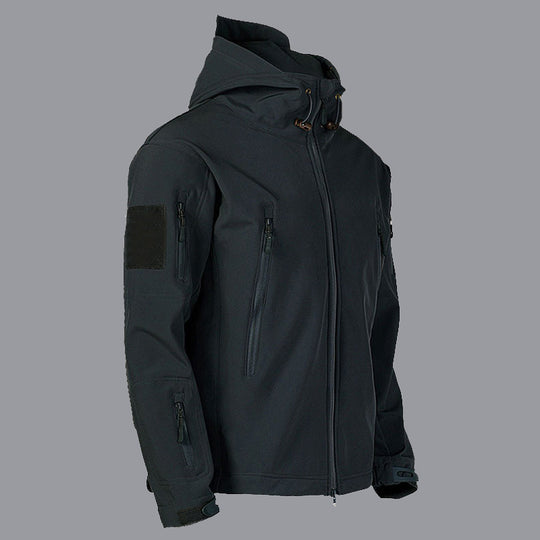 Herren technische Softshell-Jacke mit multifunktionalen Taschen und verstellbarem Kapuzensystem R&B