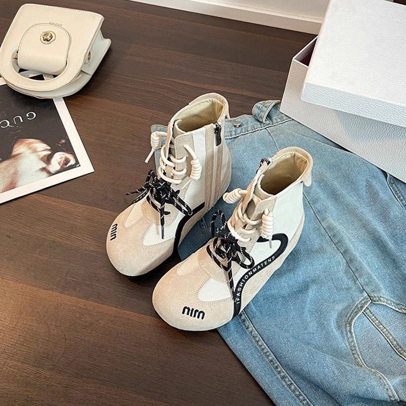 Damen modische Sportstiefel mit elastischem Schnürdesign und praktischem Reißverschluss