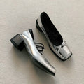 Damen elegante Ballerinas mit R&Brner Metalloberfläche und bequemem Blockabsatz R&B