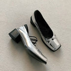 Damen elegante Ballerinas mit R&Brner Metalloberfläche und bequemem Blockabsatz R&B