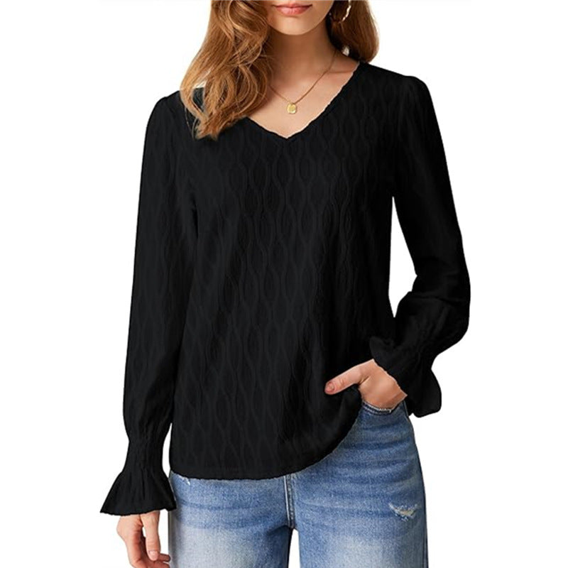 Damen modische V-Ausschnitt Bluse mit raffinierten Rüschendetails R&B