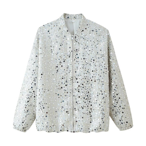 Damen Glitzerndes Overzise-Bomberjacke mit elegantem Schnitt und praktischem Reißverschluss R&B