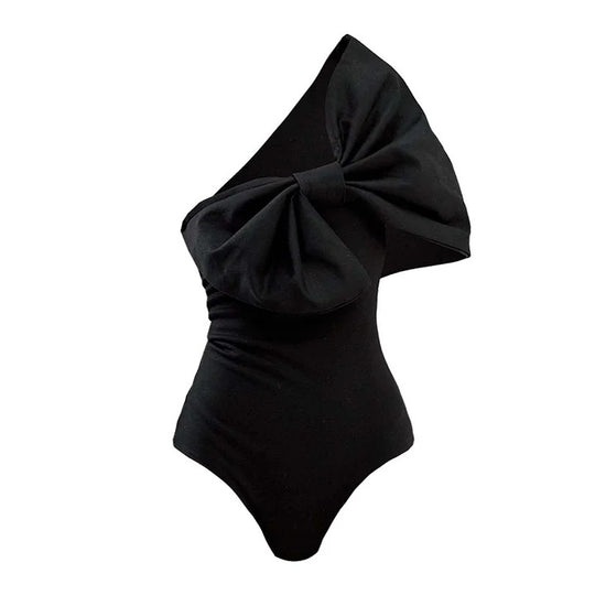 Damen Einschnitt Badeanzug mit voluminösem Schleifen-Detail und elegantem Wickelrock R&B