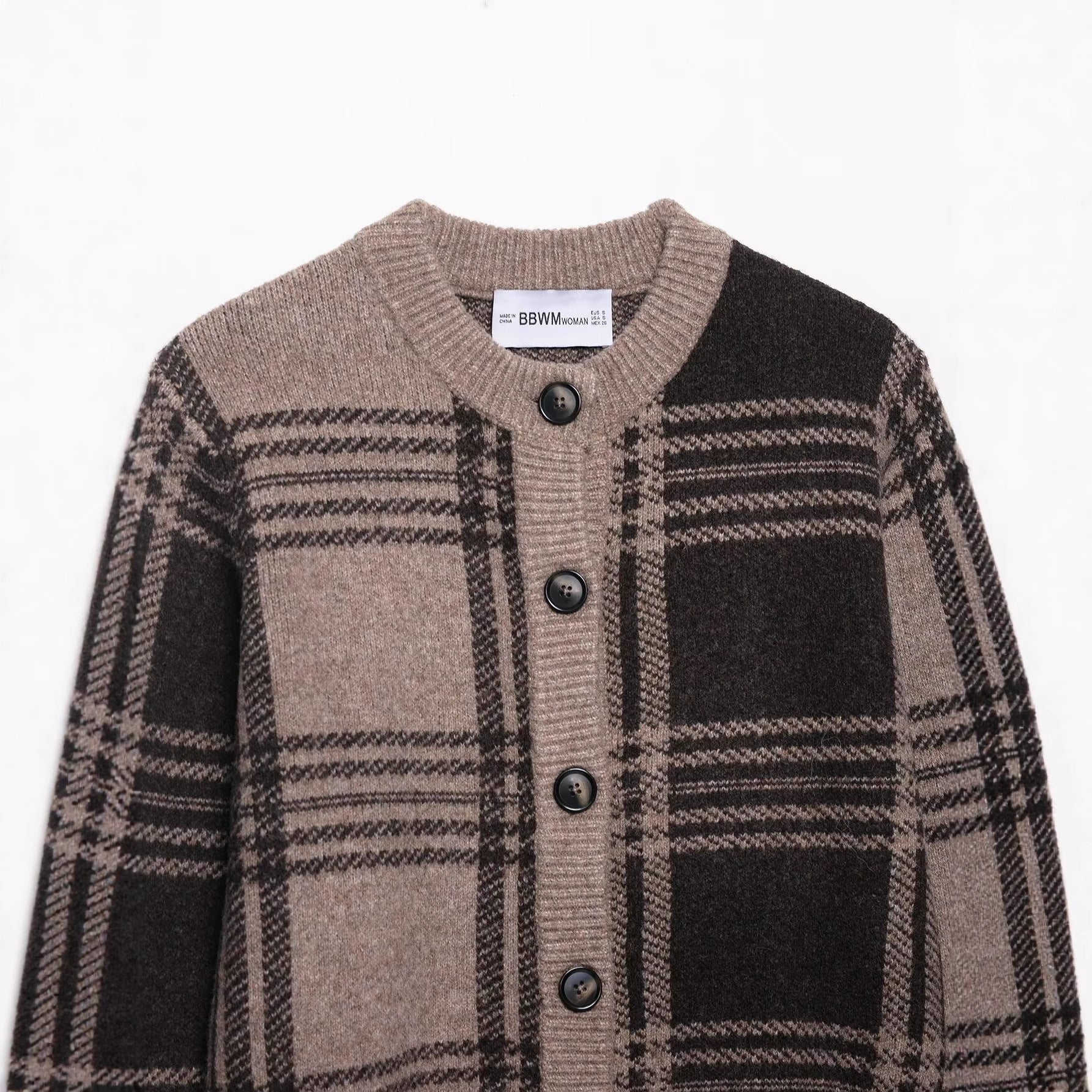 Damen kariertes Strickjacke mit Knopfleiste und weichem Material R&B