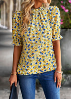 Damen Bluse mit floralem Muster und modernen Puffärmeln R&B