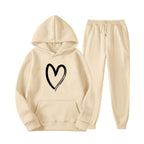 Damen Sweatsuit mit Kängurutasche und herzförmigem Print