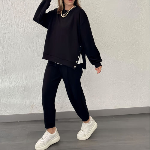 Damen lässiges Sport-Ensemble mit elegantem Schnitt und dekorativen Knöpfen R&B