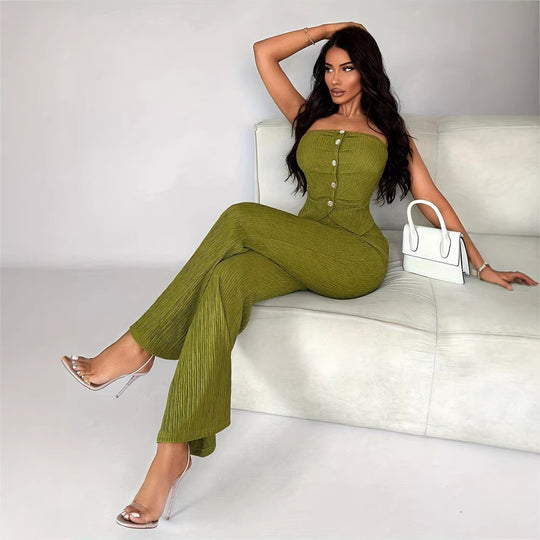 Damen eleganter Jumpsuit mit tailliertem Schnitt und Knopfdetails R&B