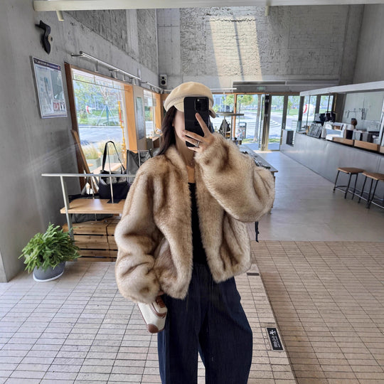 Damen Elegante und kuschelige Kurzjacke mit weit geschnittenen Ärmeln R&B
