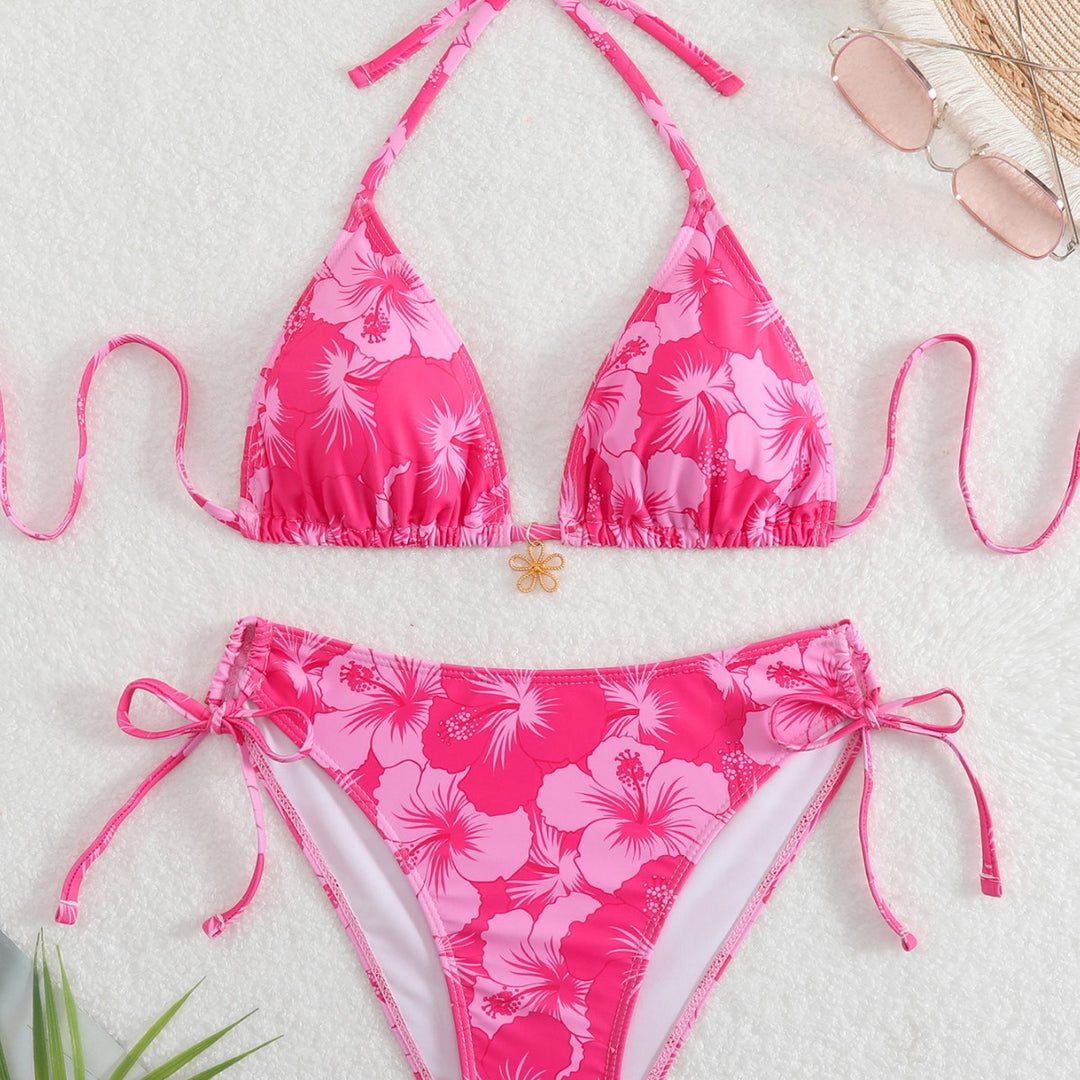 Damen Bikini-Set mit floralem Design und verstellbaren Bindebändern R&B