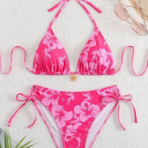 Damen Bikini-Set mit floralem Design und verstellbaren Bindebändern R&B