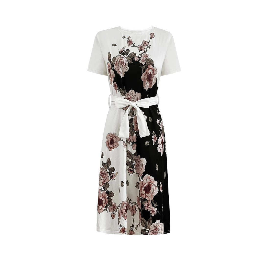 Damen Midikleid mit floralem Design und praktischer Taillenschnürung R&B