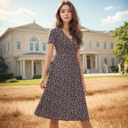 Damen Midi-Kleid mit floralem Muster und elegantem V-Ausschnitt R&B