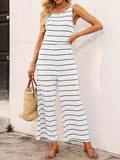 Damen lässiger Jumpsuit mit breitem Bein und maritimem Streifenmuster R&B