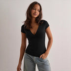 Damen Stilvolles Wickel V-Ausschnitt Top R&B
