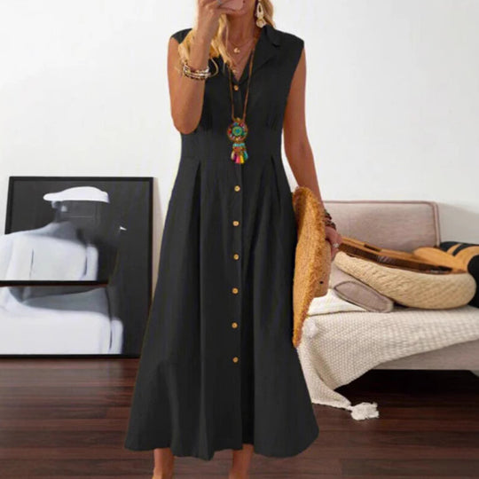 Damen Sommerliches Maxi-Kleid mit Knopfleiste und ärmellosem Design R&B
