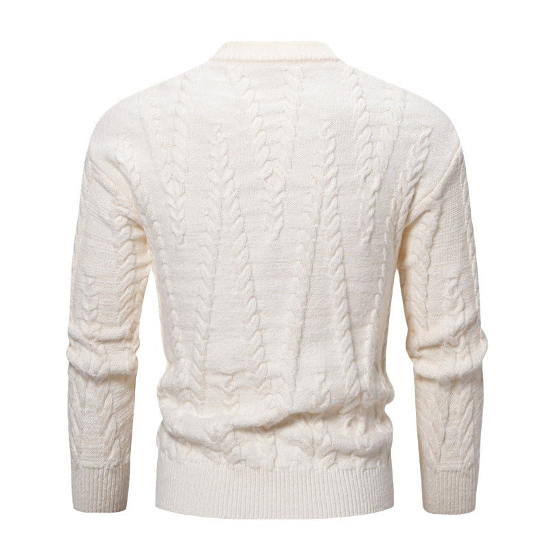 Herren Strickpullover mit Zopfmuster und hohem Kragen R&B
