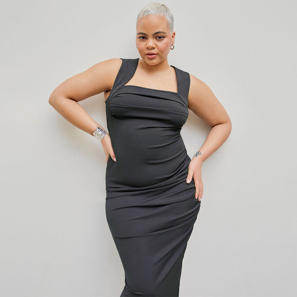 Damen figurbetontes Midikleid mit Quadrat-Ausschnitt und Raffungen R&B
