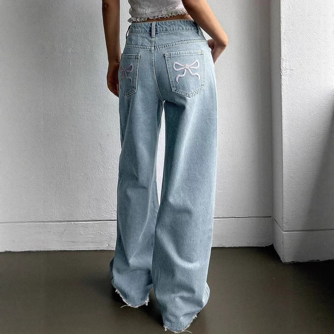 Damen Weite Jeans mit lässigem Schnitt und fransigen Säumen R&B