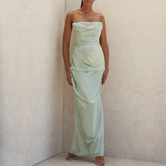 Damen Elegantes trägerloses Maxikleid mit innovativem Drapierungsdesign Heidi-Mode