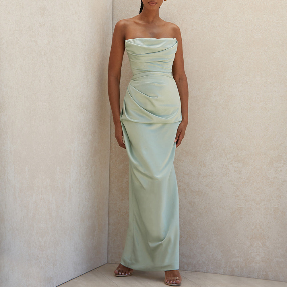 Damen nan luxuriöses Satin-Abendkleid mit drapiertem Bustier taillierten Drapierungen und schlanker Säulensilhouette R&B