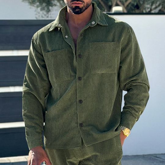 Herren nan gesteppte Cord-Überhemdjacke mit sichtbarer Knopfleiste und Brustpaspeltaschen R&B