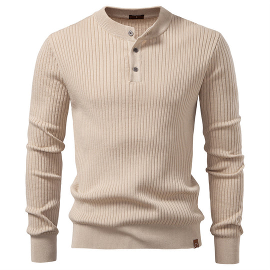 Herren Strickpullover mit feinem Rippenmuster und modischem Knopfdetail R&B