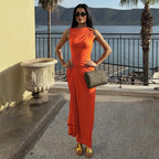 Damen figurbetontes Maxikleid mit asymmetrischem Schnitt und elegantem Raffungselement R&B