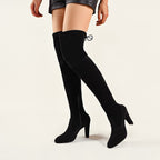 Damen Overknee-Stiefel aus hochwertigem Wildleder mit seitlichem Reißverschluss und eleganter Schnürung R&B