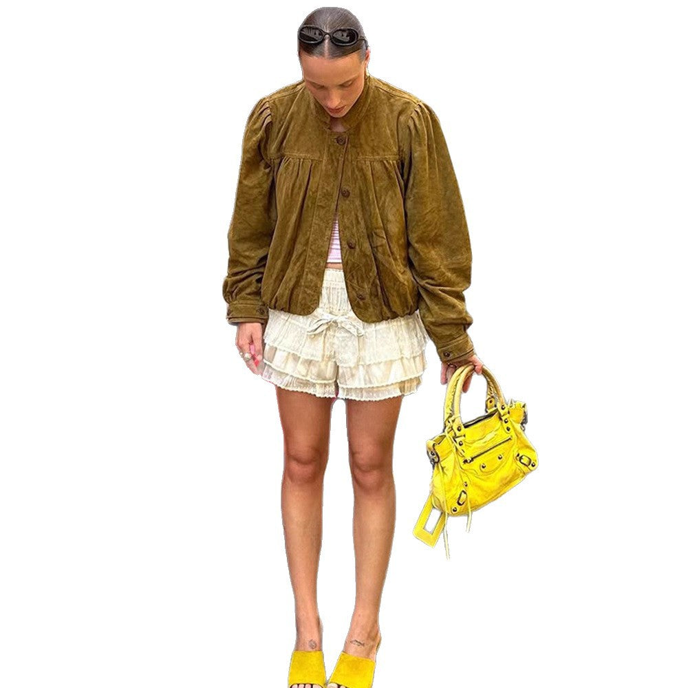 Damen Wildlederjacke mit Puffärmeln R&B