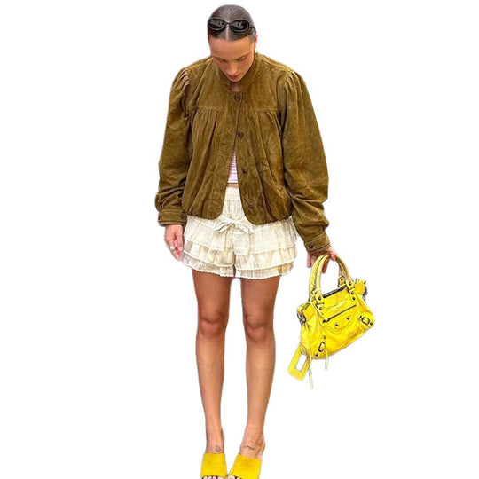 Damen Wildlederjacke mit Puffärmeln R&B