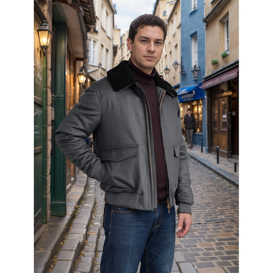 Herren Bomberjacke mit Fleece-Kragen und praktischen Taschen R&B