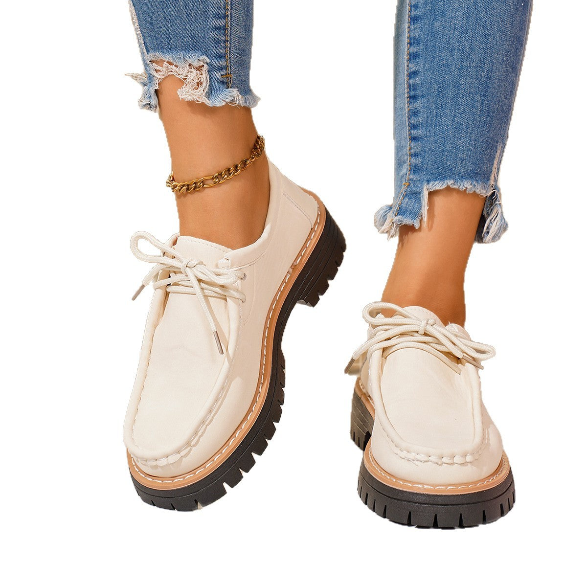 Damen robuste Mokassins mit rutschfester Profilsohle und handgenähtem Design R&B
