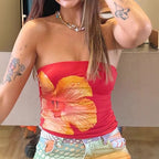Damen Bandeau-Top mit stilvollem Blumendruck und elastischem Bund R&B