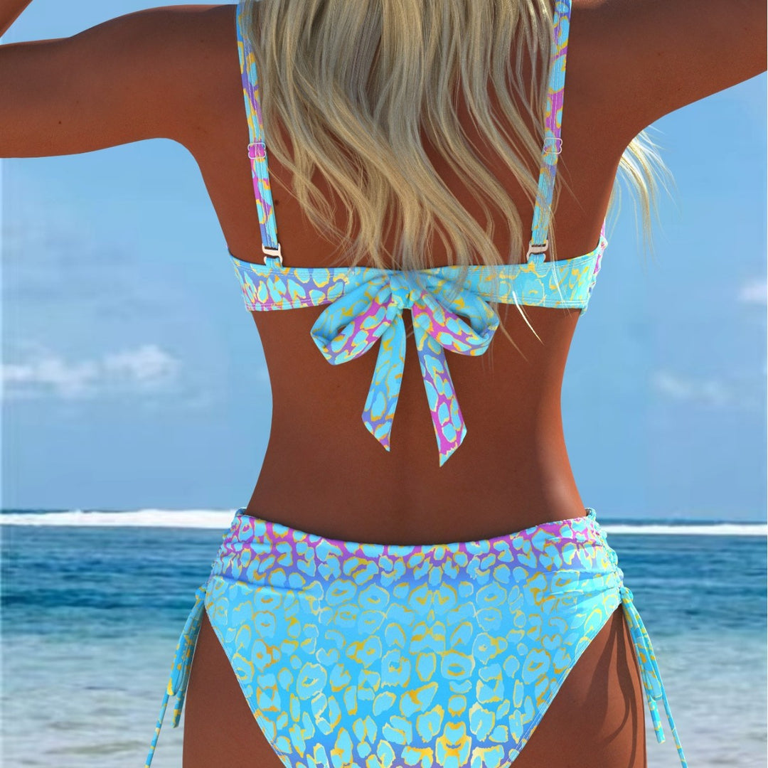 Damen Bikini-Set mit modischem geometrischem Muster und hohen Schnittformen R&B