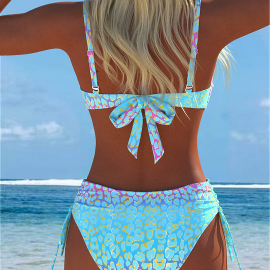Damen Bikini-Set mit modischem geometrischem Muster und hohen Schnittformen R&B
