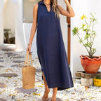 Damen Maxikleid mit V-Ausschnitt und seitlichen Schlitzen R&B