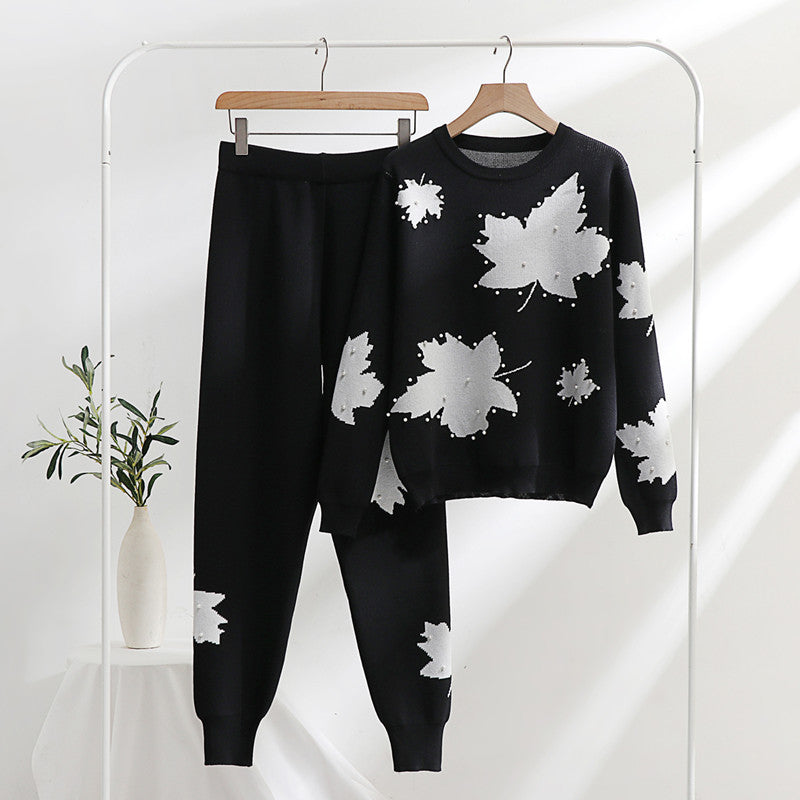Damen Freizeit-Loungewear-Set mit floralem Design und elastischem Bund R&B