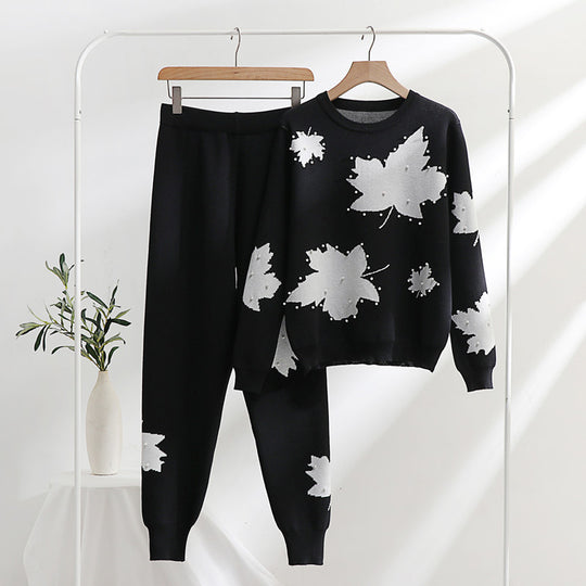 Damen Freizeit-Loungewear-Set mit floralem Design und elastischem Bund R&B