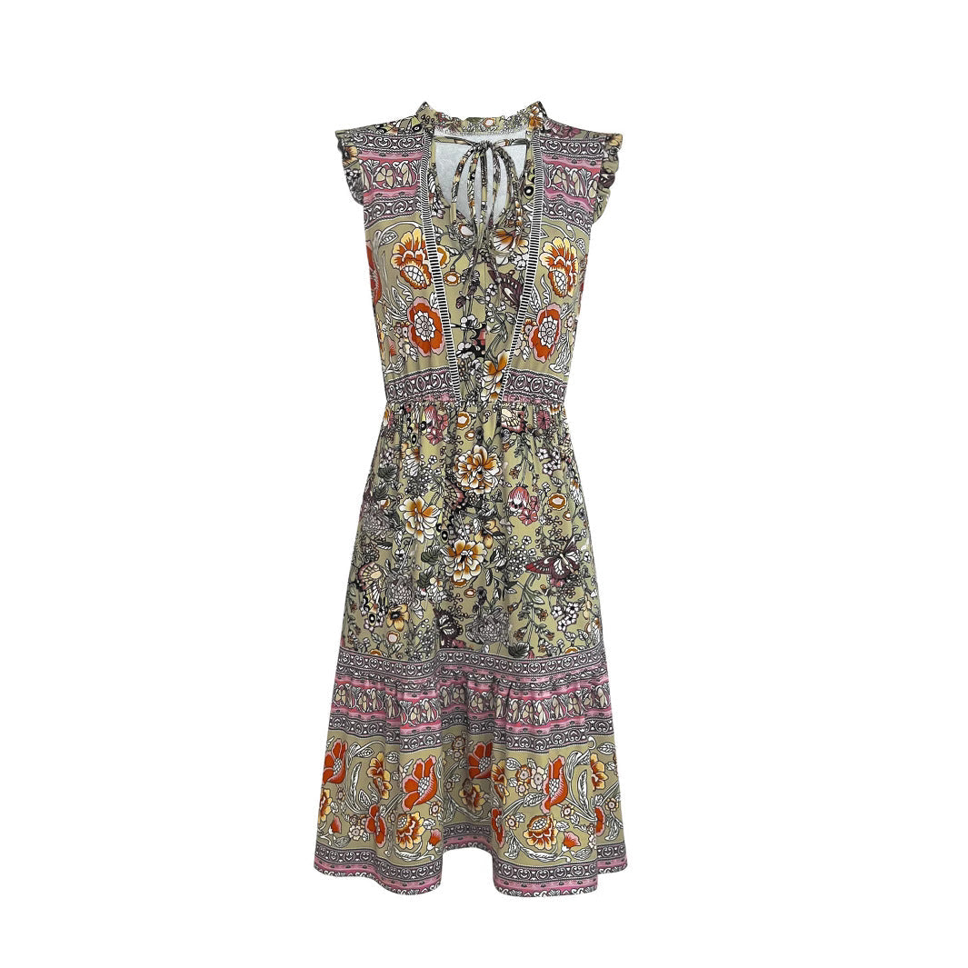 Damen Sommerliches Midikleid mit verspieltem Blumenmuster und lässigem Schnitt R&B