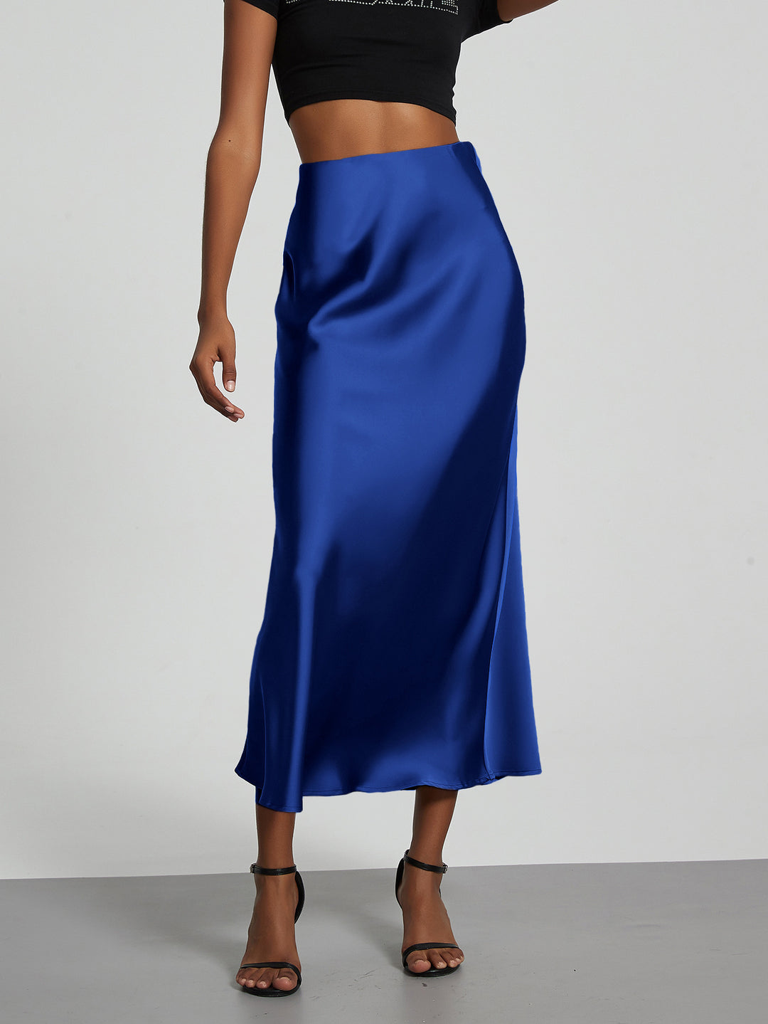 Damen Stilvolle Satin-Stretchrock mit hohem Bund und fließendem Schnitt R&B