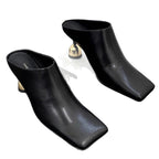 Damen elegante Mules mit goldenen Absatzakzenten R&B
