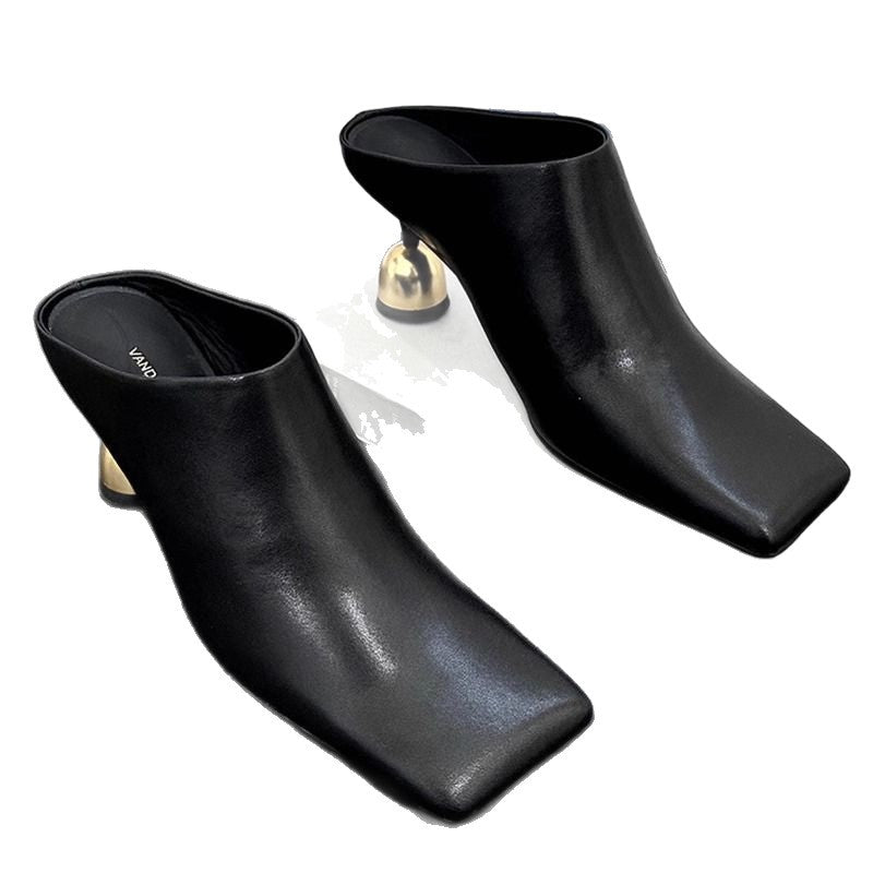 Damen elegante Mules mit goldenen Absatzakzenten R&B