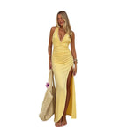 Damen Maxikleid mit tiefem V-Ausschnitt und seitlichem Schlitz R&B