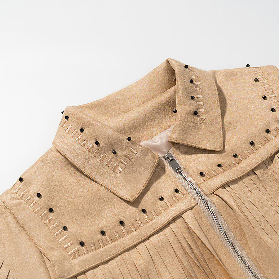 Damen modische Fransenjacke mit dekorativen Nieten R&B