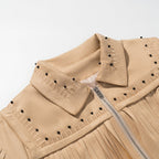 Damen modische Fransenjacke mit dekorativen Nieten R&B