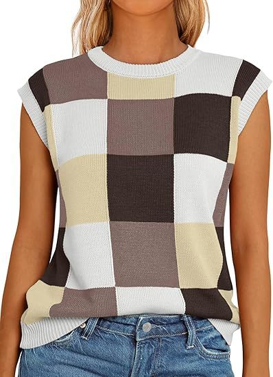 Damen lässiges ärmelloses Pullover-Top mit karierter Musterung R&B