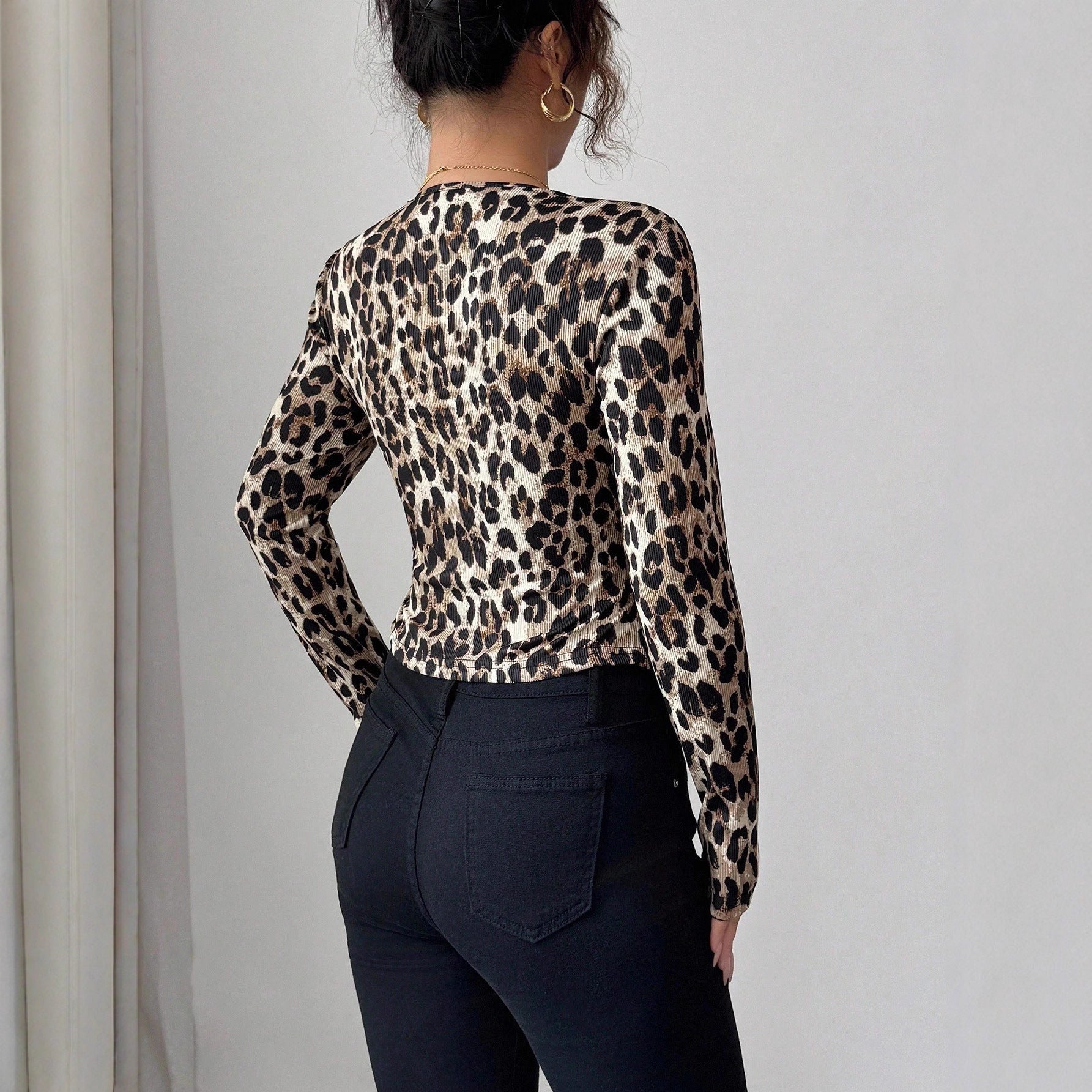 Damen nan taillierter Kurzblazer aus Stretchjersey mit Leopardenstruktur und schmaler Passform R&B